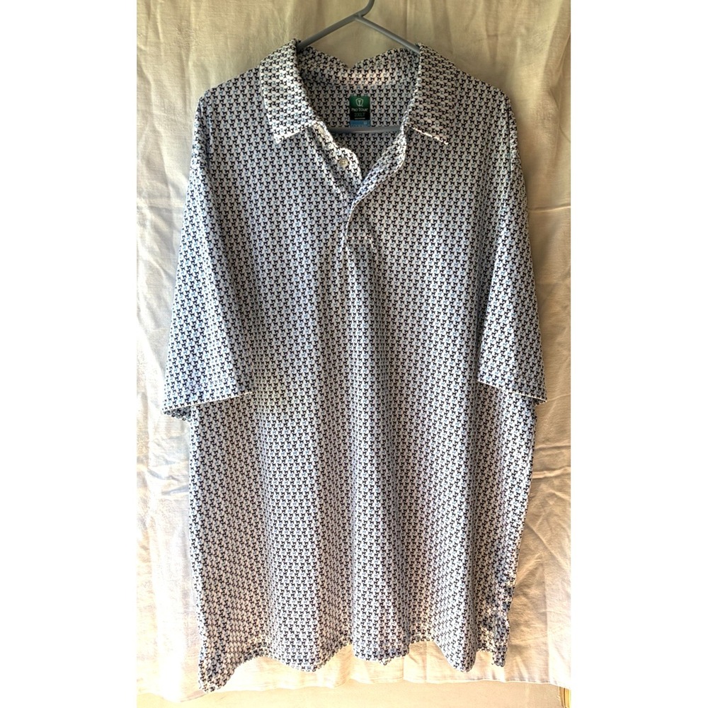 Pro Tour Dog Print Patterned Polo - Blue & White Design - Size 2XLT - Coolplay